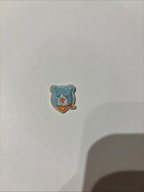 Mini Embroidered Blue Bear Stick-On Patch with Orange Accent